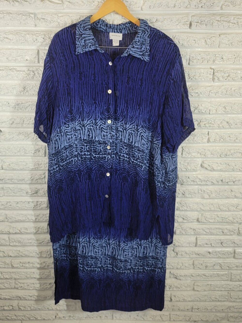 Avenue Plus 22 Two Piece Jacket Dress Blue Geometric Collared Rayon GEO57E